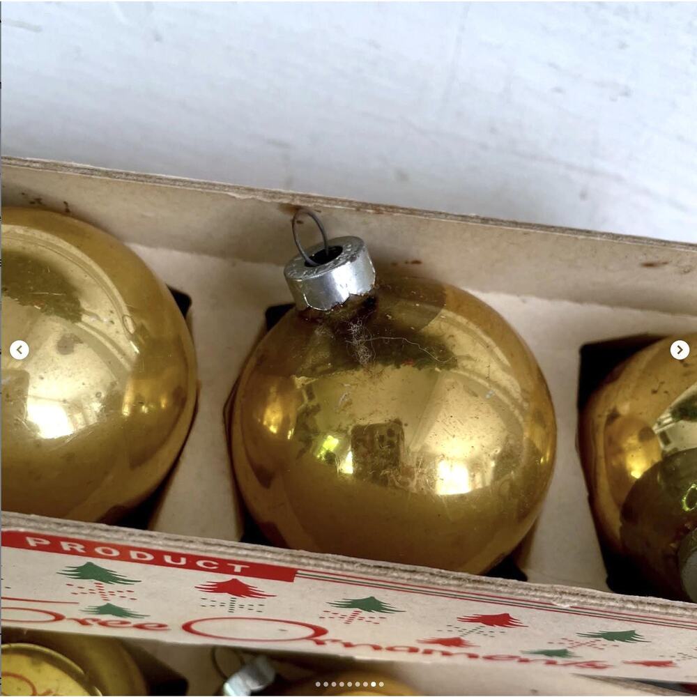 ONE RANDOM BOX Vintage Shiny Brite Fanci Pak Carton Glass Ornament Box Gold Ball - Picture 8 of 9